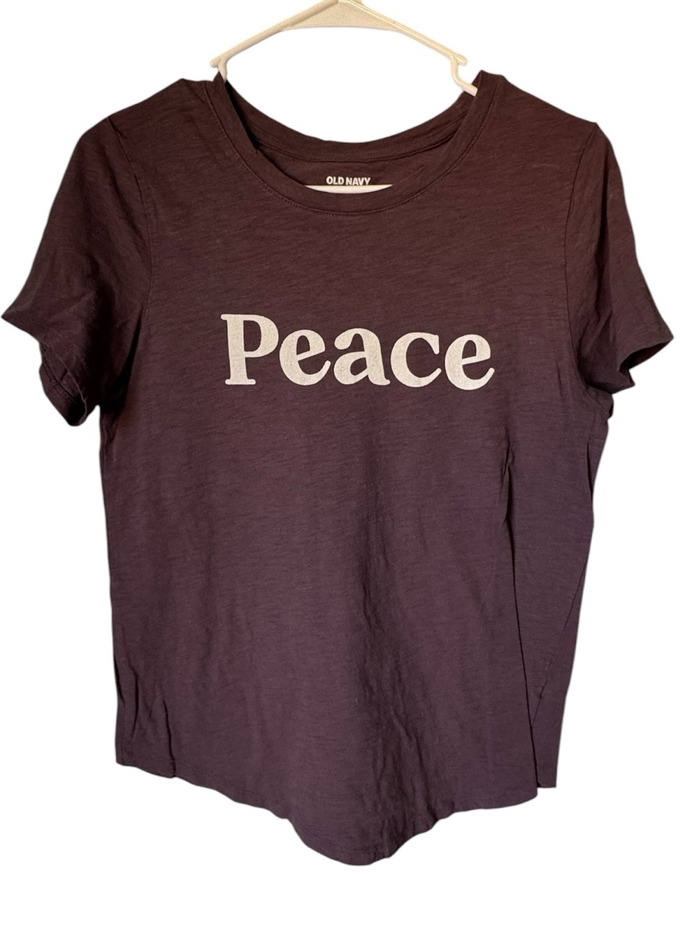 Retro Old Navy Women's M 'Peace' Graphic Tee in Dark Plum MINTY